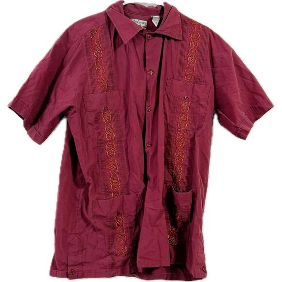 Red Boxy Short Sleeve Button Down Shirt - Picture 1 of 5